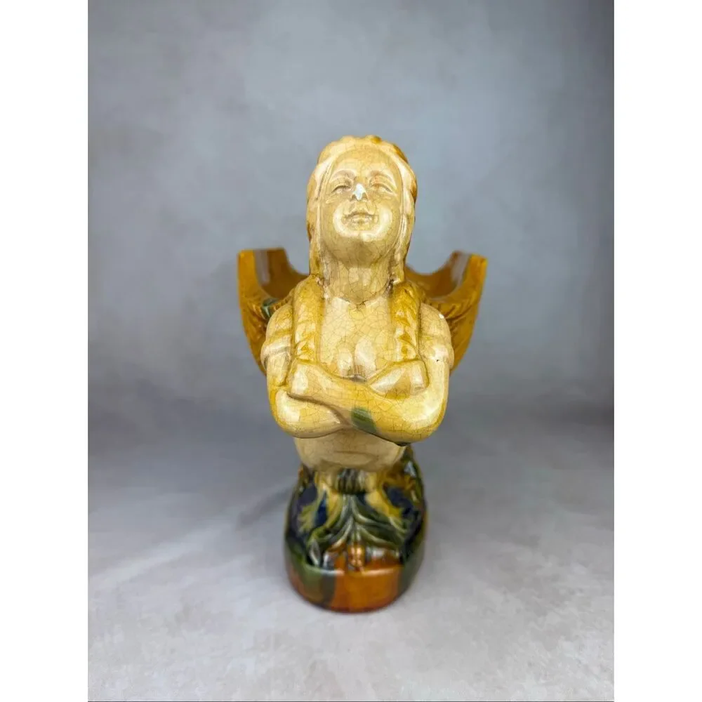 Vintage Mermaid Masthead Nautical Shell Pottery Ceramic Bowl Compote Large Boat - Picture 9 of 12